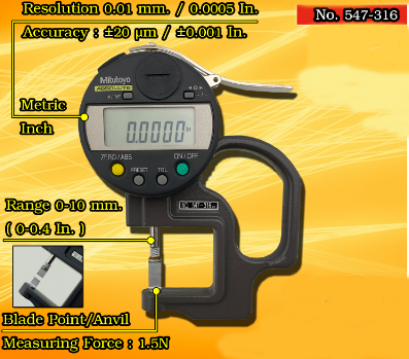 เกจวัดความหนาแบบดิจิตอล ขนาด 0-10มิล [series 547-316]