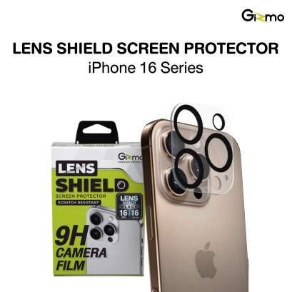 Gizmo Lens Shield Black กระจกกันเลนส์กล้อง แบบเต็มแผ่นขอบดำ สำหรับiPhone 16/16+/16Pro/16Pro max