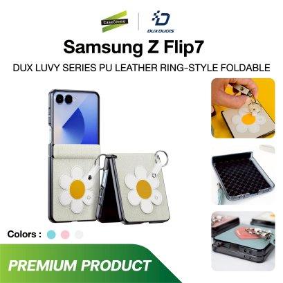 DuxDucis Luvy Series Case for Samsung Z Flip7 Love Edition เคสหนังกันกระแทกพร้อมห่วงและสายคล้องมือ