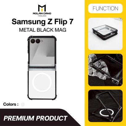 Molan Cano for Samsung Z Flip7 Magsafe Metal Black เคสใสซัมซุง ขอบดำกันกระแทก รองรับชาร์จไร้สาย