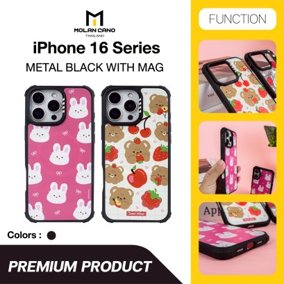 Molan Cano metal Black with Magsafe iPhone 16 เคสใสขอบดำ สกีนลายรองรับชาร์จไร้สาย