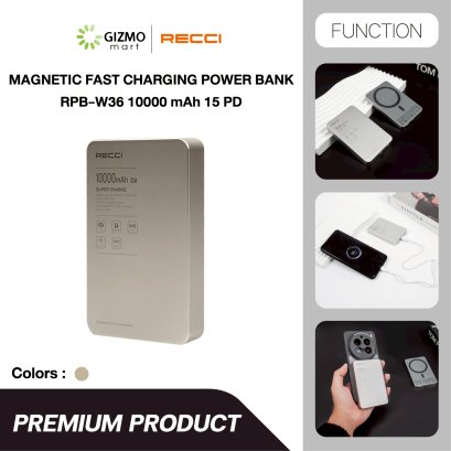 Recci Magnetic Powerbank พาวเวอร์แบงค์ 10000mAh รุ่น RPB-W36  สี Titanium Gold