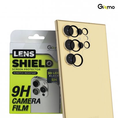 Gizmo Camera Film 3D Lens Samsung S24,S24plus, S24ultra กระจกกันรอยเลนส์กล้องแบบใส-ขอบดำ GL-002