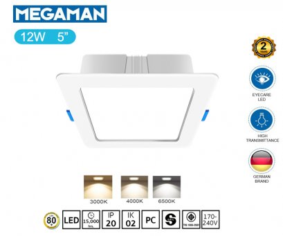 โคมไฟ Downlight  LED Panel 12W สี่เหลี่ยม ฝังฝ้า ขอบขาว (5 นิ้ว รุ่นประหยัด Driver ในตัว )