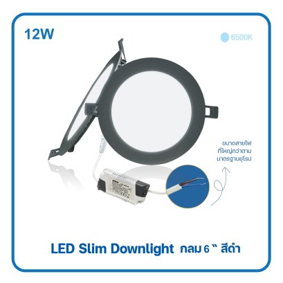โคมไฟ LED panel 12W ทรงกลม ฝังฝ้า ขอบดำ Daylight (6 นิ้ว)