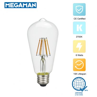 หลอด LED Vintage Filament ฺ Bulb 6W E27 Warm white 2700K
