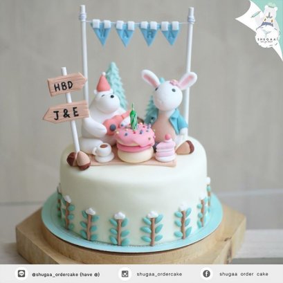 เค้กการ์ตูน หมีกับกระต่าย - Bear and Rabbit Cake