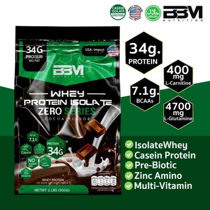 BBM Isolate Zero เวย์โปรตีน 34g. ลีนไอโซเลท กล้ามเนื้อ L-Carnitine ช็อกโกแลต Multi-Vit, Wpi-Casein