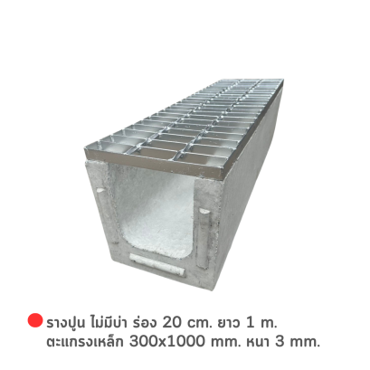 รางปูน ไม่มีบ่า ร่อง 20 cm. ยาว 1 m. + ตะแกรงเหล็ก 300x1000 mm. หนา 3 mm.