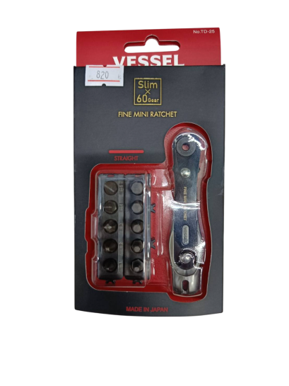 Vessel รุ่น TD-25B ไขควงฟรีขันที่แคบ +1,+2,+3,-4,-6 x 18mm. และ H2.5,3,4,5,6 x 18mm. (งอ)