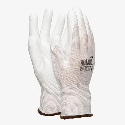 YAMADA รุ่น 8062 ถุงมือโพลีเอสเตอร์เคลือบ PU 8" (ขอบสีน้ำตาล) SPWPYD8062