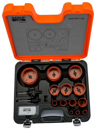BAHCO No.  3834-SET-152 ชุดโฮลซอว์ เจาะเหล็ก 18 ชิ้น HOLESAW SET BIM (3834-SET-152)