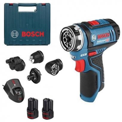 Bosch รุ่น GSR 12 V-15 FC สว่านไขควง 12 V แบตเตอร์รี่ขนาด 2.0 Ah 2 ก้อน  หัวถอดเปลี่ยนได้ (06019F60K0)