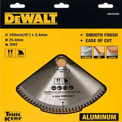 Dewalt รุ่น DWA102100A  ใบเลื่อยวงเดือน 100T ขนาด 250 มม. x 25.4 มม. สำหรับอลูมิเนียม