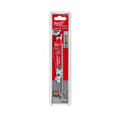 Milwaukee 48-00-5221 ใบเลื่อยซอว์ซอลตัดไม้ 6" AX ฟันคาร์ไบด์ 5 TPI (1 ใบ)