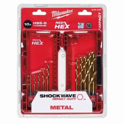 Milwaukee 48894759 ชุดดอกเจาะเหล็กไทเทเนี่ยม Red Hex HSS-G Titanium (10 ดอก)