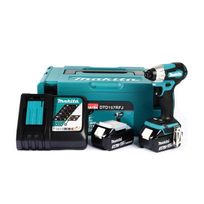 MAKITA รุ่น DTD157RFJ ชุดเซ็ทไขควงกระแทกไร้สาย 18V 3Ah x2, DC18RC, Makpac (Type 2) N-M 140 BL motor