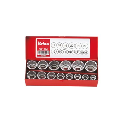 KOKEN บ๊อกซ์ชุด 12P 14 ชิ้น (มิล) ในกล่องเหล็ก (Socket Set)
