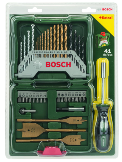 Bosch รุ่น 2607017334 41-piece X-Line Titanium Set ชุดดอกสว่านและดอกสกรูไททาเนียม X-Line พร้อมไขควงปากแบน 41 ชิ้น รหัส 2607017334