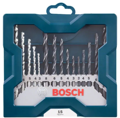 Bosch รุ่น 2607017504 15-piece Mini-X-Blue Line mixed set ชุดดอกสว่านเจาะปูน/โลหะ/ไม้ Bosch Mini X-line 15 ชิ้น รหัส 2607017504