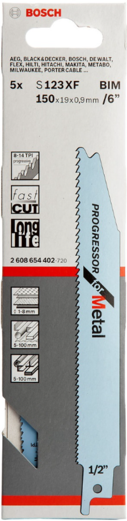 BOSCH รุ่น S123XF 5 Pcs. ใบเลื่อย เซเบอร์ซอว์ รหัส 2608654402