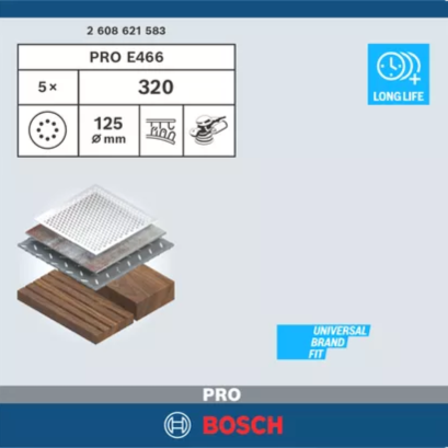 Bosch รุ่น กระดาษทราย ขนาด 125 มม. E-wt velcro disc แพ็ค 5 ชิ้น (P40-P320) ( 2608621583 )