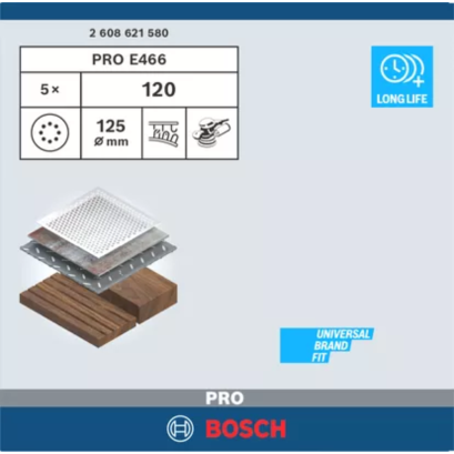 Bosch รุ่น กระดาษทราย ขนาด 125 มม. E-wt velcro disc แพ็ค 5 ชิ้น (P40-P320) ( 2608621580 )