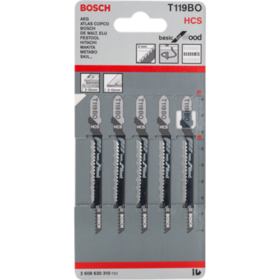 Bosch รุ่น T 119 BO Basic for Wood ใบเลื่อยจิ๊กซอว์ สำหรับตัดไม้ 5 ใบ (2608630310)