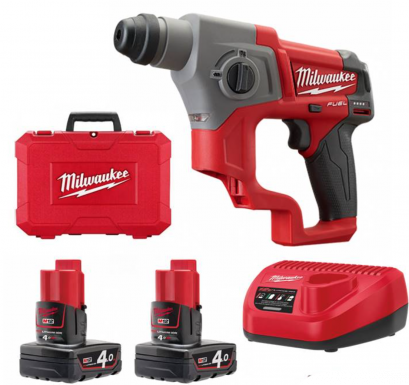 Milwaukee M12 CH-402C สว่านโรตารี่ไร้สาย 12 โวลต์ ระบบ SDS+ แบตเตอรี่ 4 แอมป์อาว x 2 ก้อน