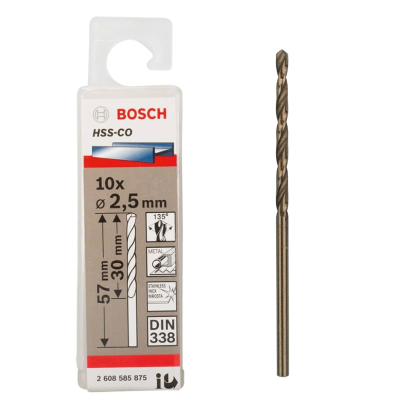 Bosch ดอกเจาะสแตนเลส HSS-CO ขนาด 2.5 มม. (แพ็ค 10 ชิ้น) (2608585875)