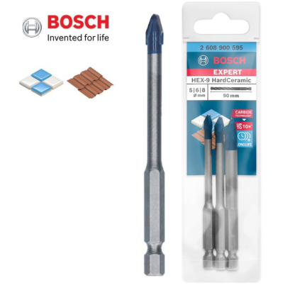 Bosch รุ่น 2608900595 ดอกสว่านเจาะกระเบื้อง/กระจก HEX-9 แพ๊ค3 (5x70 , 6x80 , 8x80) : Expert