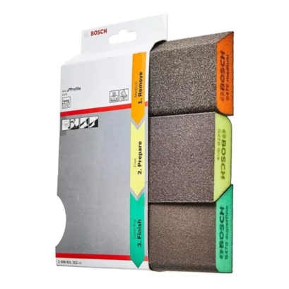 Bosch รุ่น 2608621252 ฟองน้ำขัดรูปโค้ง (หยาบ, ละเอียด, ละเอียดมาก) (แพ็ค 3 ชิ้น)