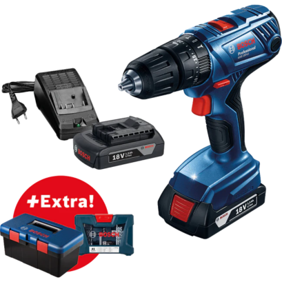 สว่านไขควงกระแทกไร้สาย BOSCH GSB 180-LI Professional + ชุดอุปกรณ์เสริม 41 ชิ้น พร้อมกล่องเครื่องมือ Bosch Tool Box PRO 06019F83K2