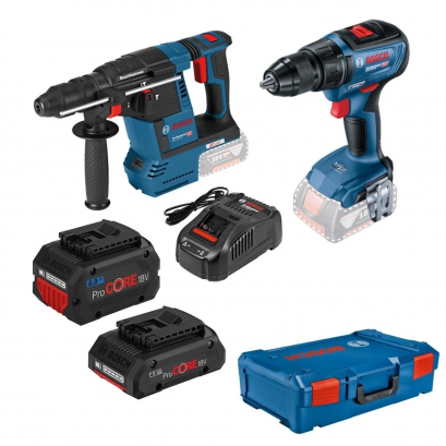 Bosch รุ่น GSR18V-50+GBH18V-26 Kit สว่านไขควงไร้สาย+สว่านโรตารี่ไร้สาย (ชุดแบต Pro Core 4/8 x 1.8Ah 1 ก้อน | กล่อง XL Box) (0611909020)