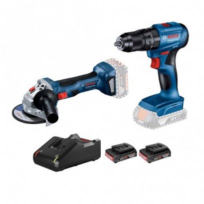 Bosch รุ่น Combo สว่านกระแทกไร้สาย GSB 185-LI + เครื่องเจียรไร้สาย  GWS 180 LI (พร้อมแท่นชาร์จและเเบตเตอรี่) (06019H90K3)