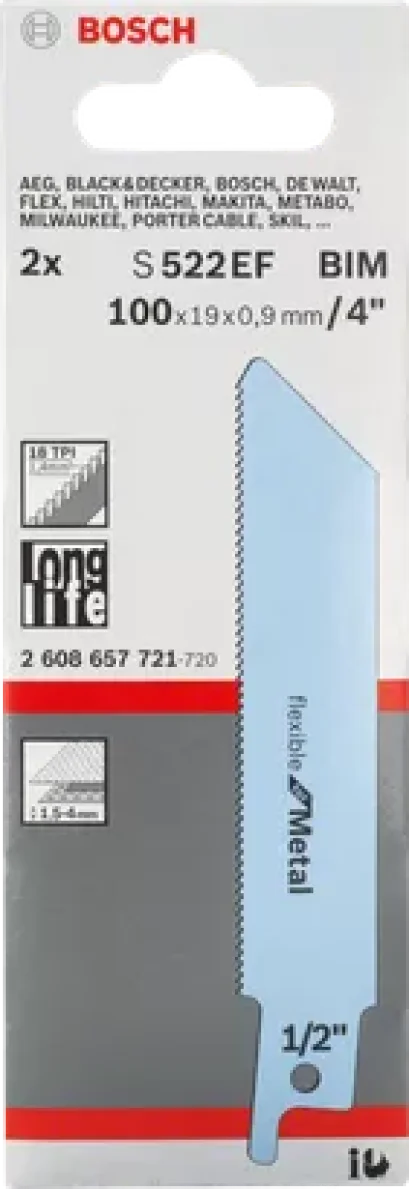 BOSCH รุ่น S522EF - 2 Pcs. ใบเลื่อย เซเบอร์ซอว์ รหัส 2608657721