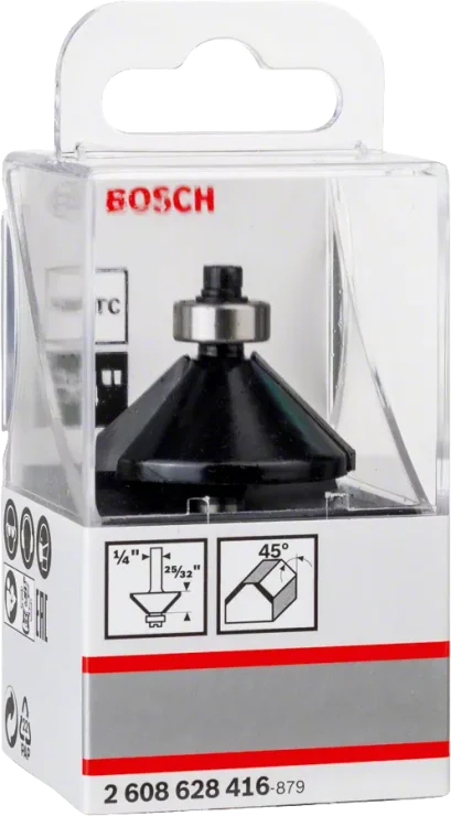 Bosch รุ่น 2608628416 ดอกเซาะร่องตีเอียง45 ปลายลูกปืน 1/4 นิ้ว ขนาด 7/16x19x32x45x2,3/16 (1ชิ้น)