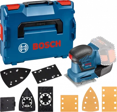 Bosch รุ่น GSS 18V-10 (SOLO) L-Boxx เครื่องขัดกระดาษทรายสั่น 4X4" มาพร้อมชุดเก็บฝุ่น + อุปกรณ์เสริม 10 ชิ้น เครื่องตัวเปล่า (06019D0202)