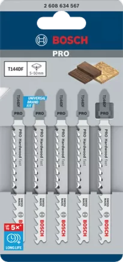 Bosch รุ่น T 144 DF Speed for Hard Wood ใบเลื่อยจิ๊กซอว์ สำหรับตัดไม้ 5 ใบ (2608634567)