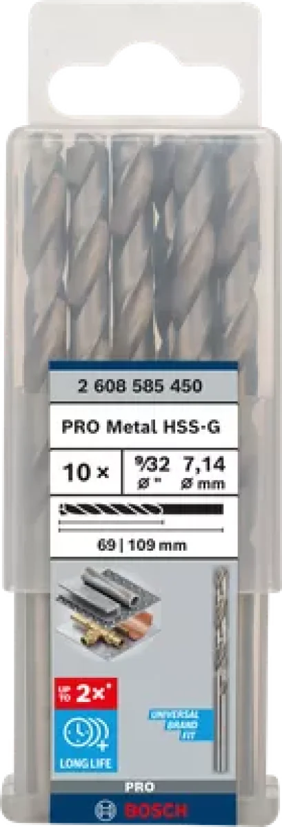 Bosch ดอกเจาะเหล็ก HSS-G, 9/32" 7.4 มม. (10 ชิ้น) (2608585450)