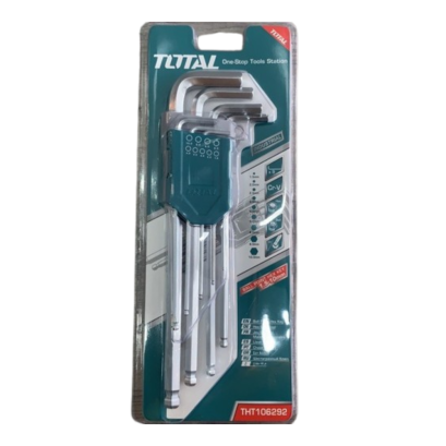 Total กุญแจหกเหลี่ยม หัวบอล 9 ตัวชุด ยาวพิเศษ รุ่น THT106292 ( Ball Point Hex Wrench )