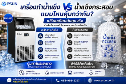 เปรียบเทียบเครื่องทำน้ำแข็ง VS น้ำแข็งกระสอบ ปี 2026