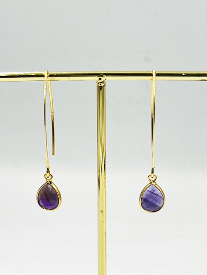 Amethyst Teardrop Stone Brass earrings