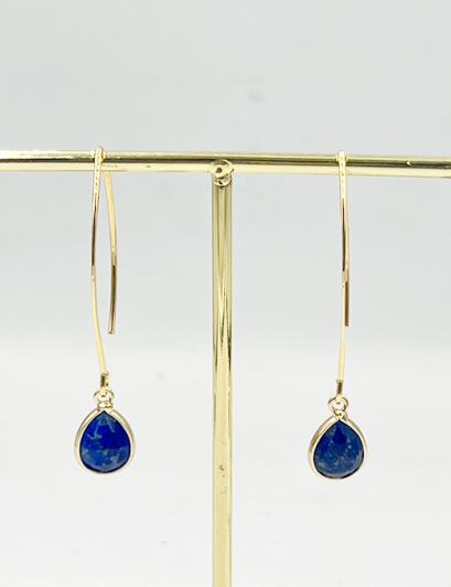Lapis Teardrop Stone Brass Earrings