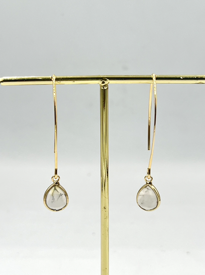Agate Teardrop Stone Brass Earrings