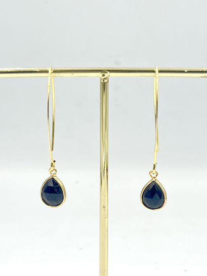 Black Onyx Teardrop Stone Brass Earrings