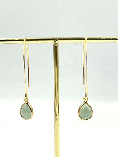 Green Aventurine Teardrop Stone Brass Earrings