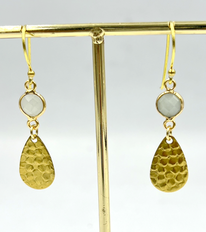 Green Aventurine Round Stone Brass Dangle-Drop Earrings