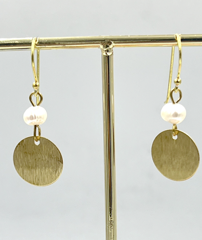 Pearl Round Shape Dangle-Drop Brass Earrings