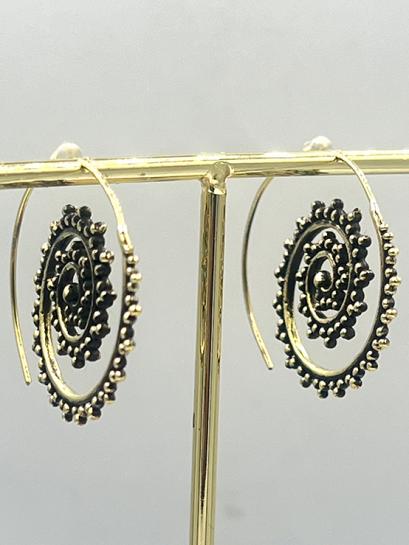 Brass Dot Beaded Spiral Hoop Earrings